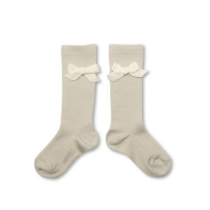 Collégien Pointelle Merino Wool Knee-High Socks with Velvet Bow