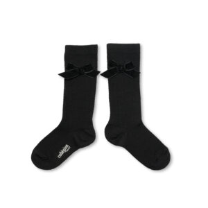 Collégien Pointelle Merino Wool Knee-High Socks with Velvet Bow