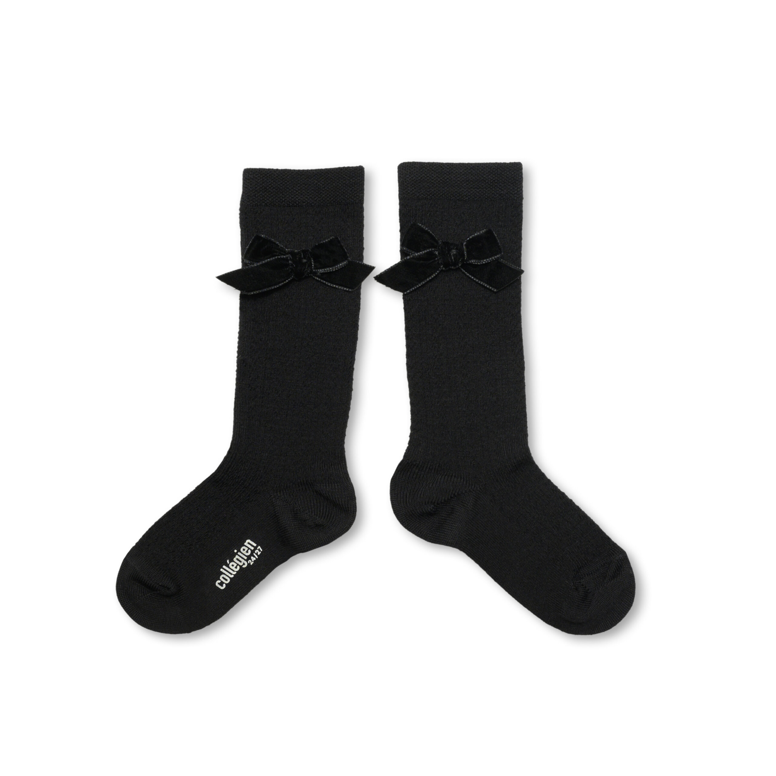 Collégien Pointelle Merino Wool Knee-High Socks with Velvet Bow