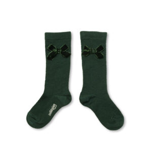 Collégien Pointelle Merino Wool Knee-High Socks with Velvet Bow