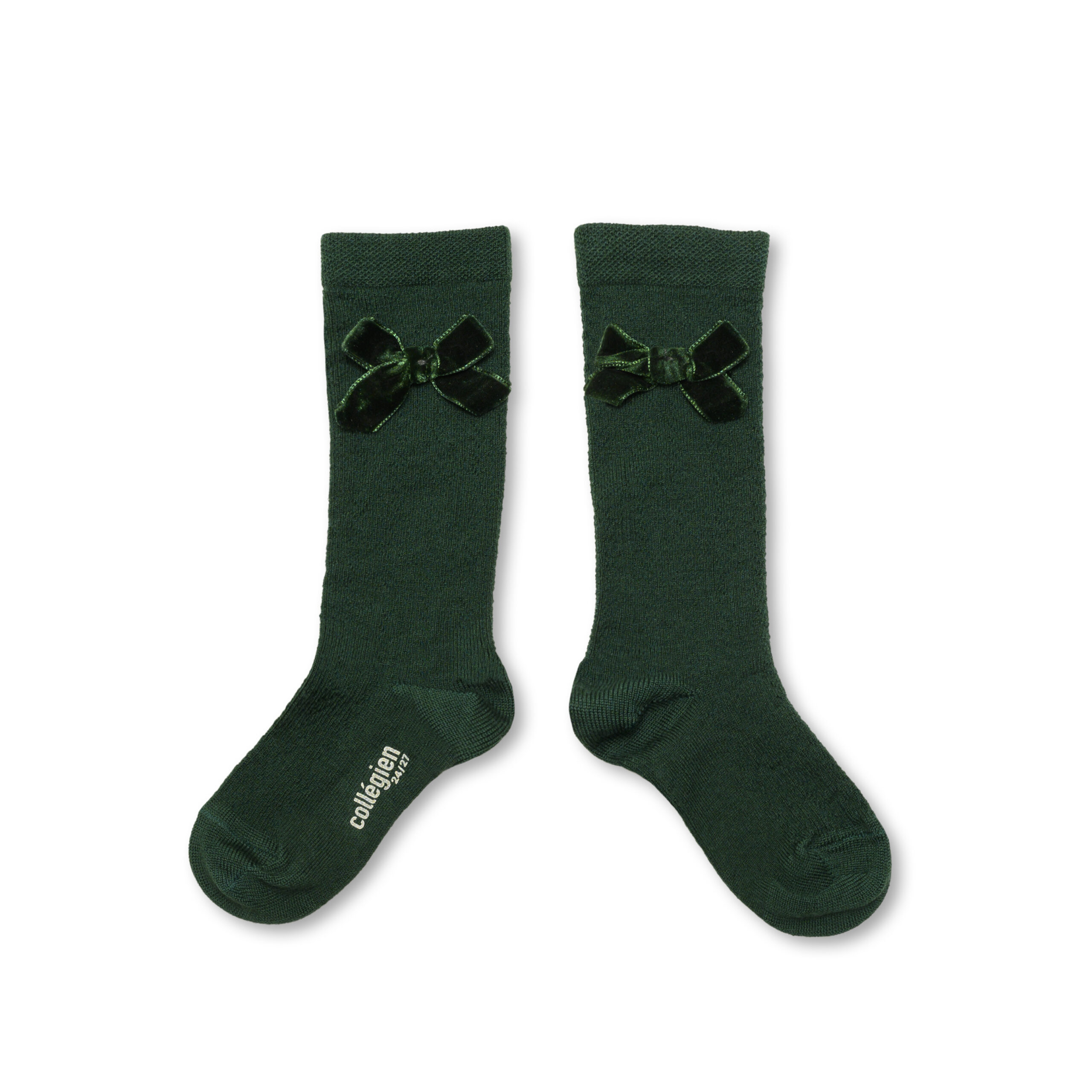 Collégien Pointelle Merino Wool Knee-High Socks with Velvet Bow