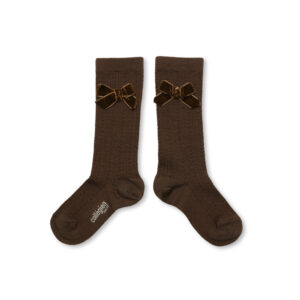 Collégien Pointelle Merino Wool Knee-High Socks with Velvet Bow