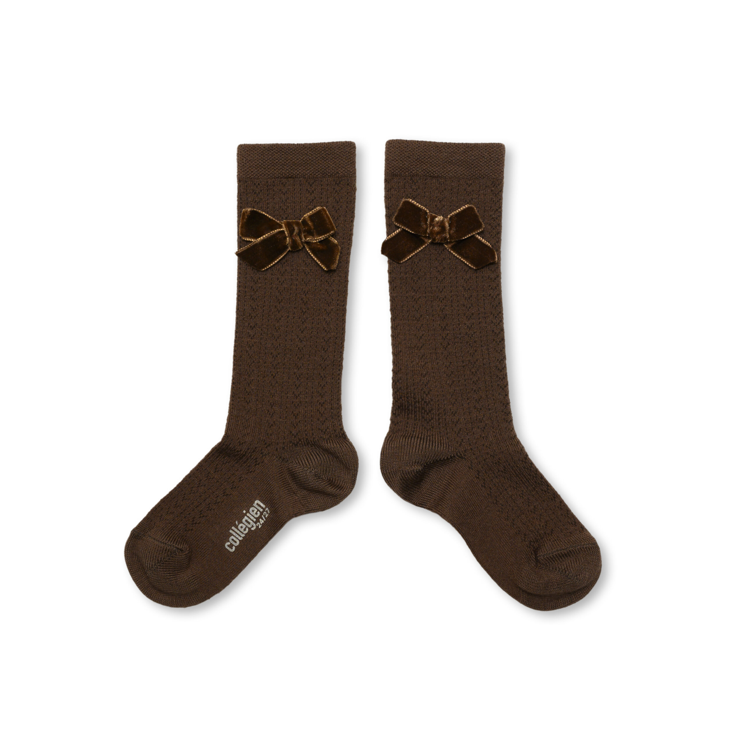 Collégien Pointelle Merino Wool Knee-High Socks with Velvet Bow