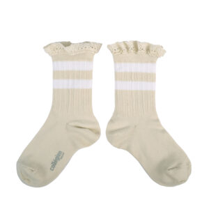 Collégien Nicole Ribbed Varsity Crew Socks with Crochet Lace