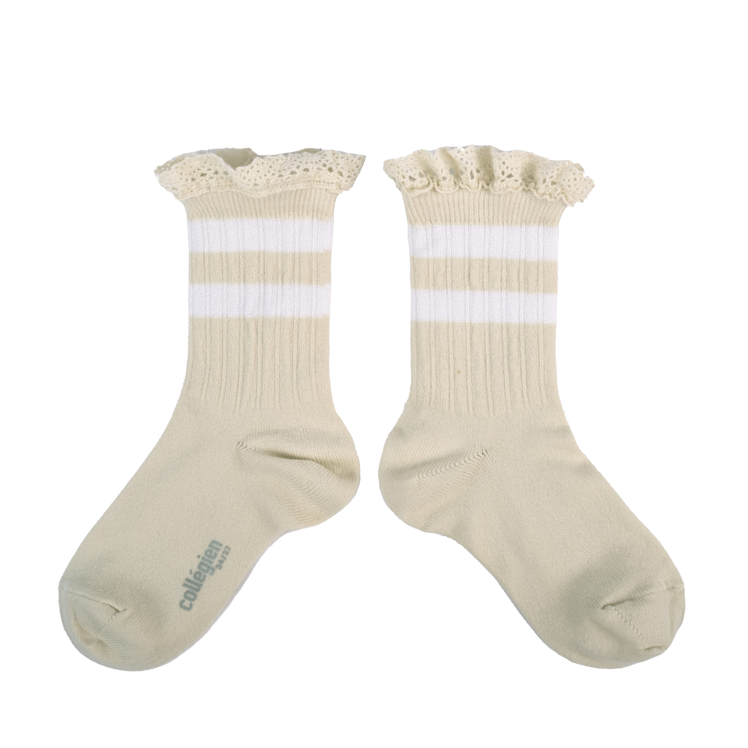 Collégien Nicole Ribbed Varsity Crew Socks with Crochet Lace