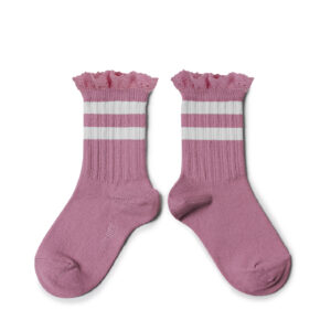 Collégien Nicole Ribbed Varsity Crew Socks with Crochet Lace