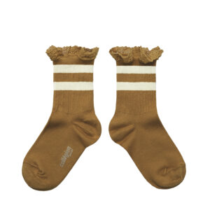 Collégien Nicole Ribbed Varsity Crew Socks with Crochet Lace