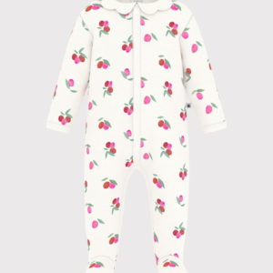 Petit Bateau Front Snap Berry Print Footie with Collar