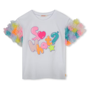Billieblush Sequin Graphic T-Shirt with Tulle Puff Sleeves