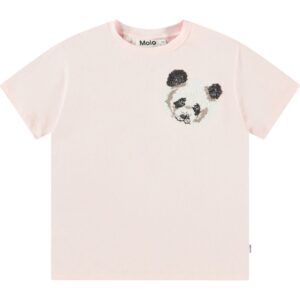 Molo Roxo Charlotte Pink Organic Cotton Sequin Panda T-Shirt