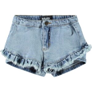 Molo Agnetha Distressed Washed Denim Ruffle Shorts