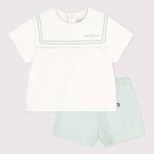 Petit Bateau 2PC Linen Blend SS Sailor Tee and Shorts